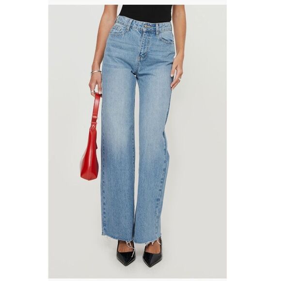 Princess Polly Henesey High Waist Straight Wide‎ Leg Jeans, Size 10, Light, NWT - Picture 2 of 5